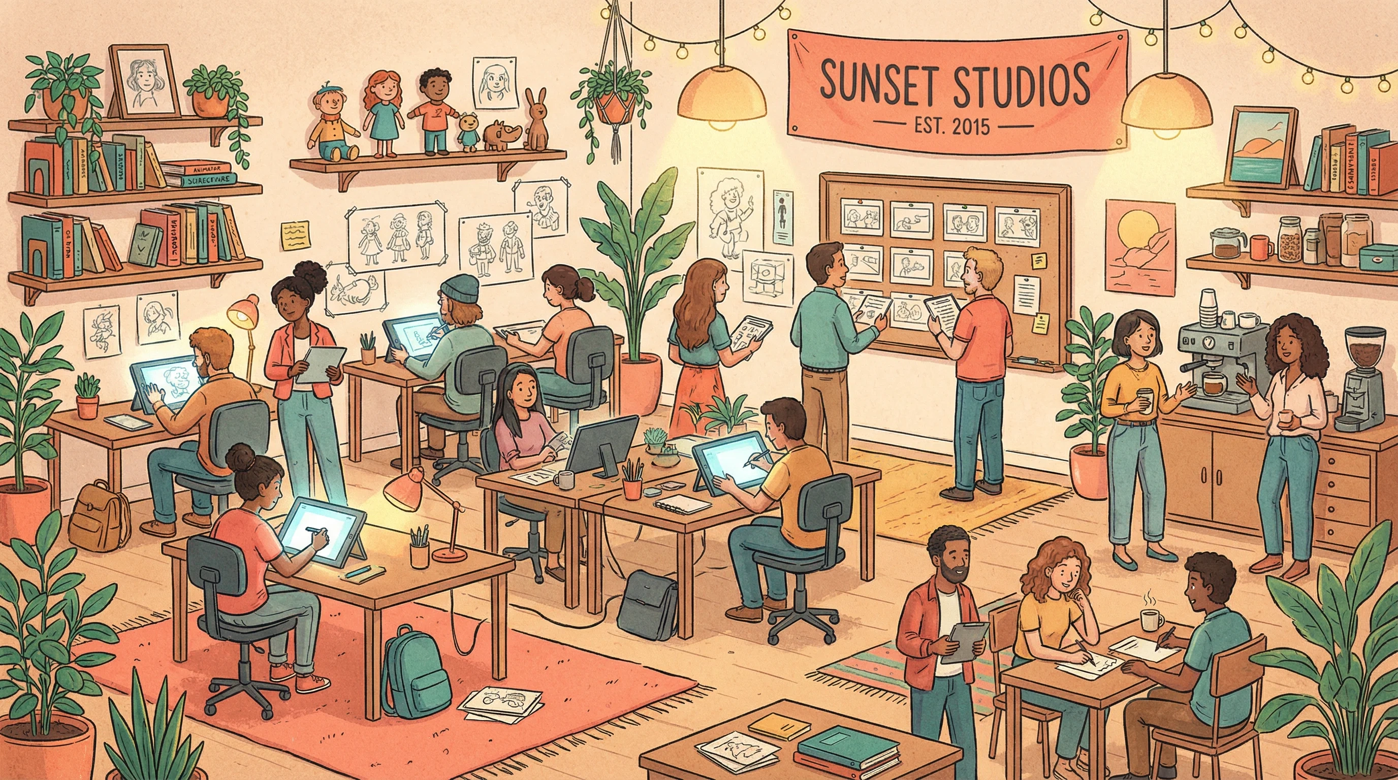 火影同人 | 专注火影内容的传媒社区 | 同人原创与高清点播创始团队在动画工作室中的合影 - 展示专业创作环境